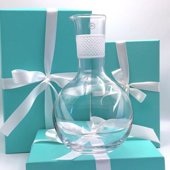 NEW - Tiffany & Co. Diamond Point Lead Crystal Decanter Clear Wine Carafe W/ Box - Picture 4 of 12